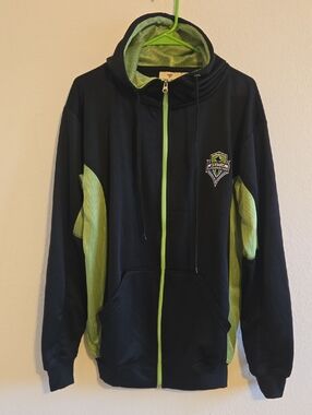 Fanatics MLS Seattle Sounders Navy and Lime Green Mesh Zip-Up Hoodie - MT